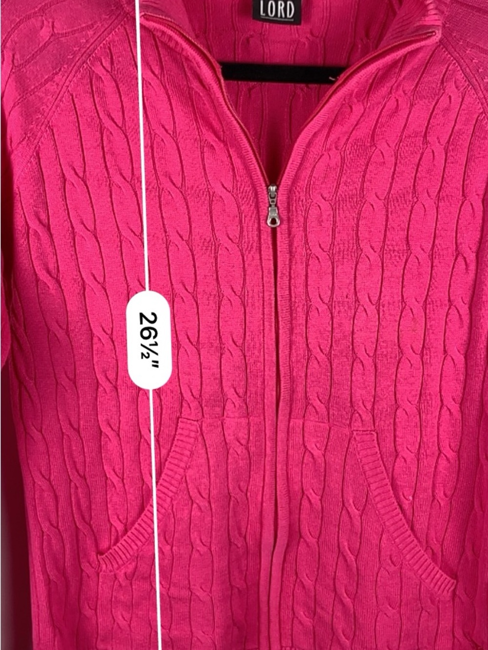 Kate Lord Womens Sweater L Pink Cable Knit Full Zip Golf Cardigan Pockets - Picture 12 of 13
